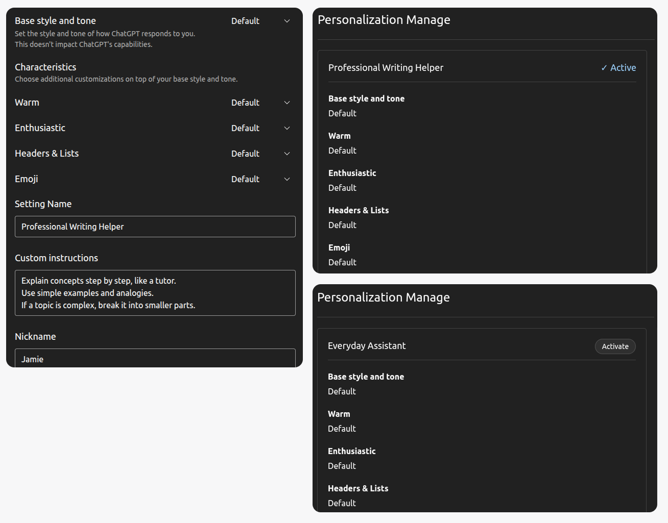 Personalization Profiles